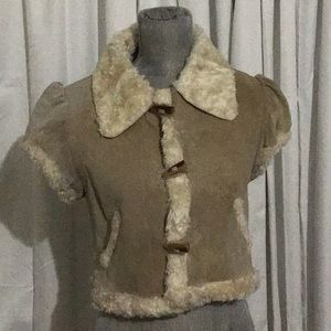 Arden B Cropped Short Sleeve Suede Jacket